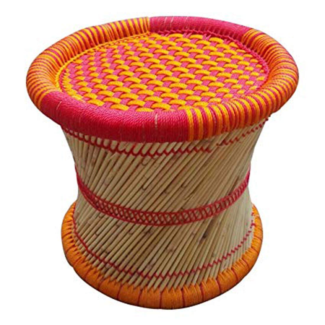 anupam enterprises KSM 14 inch Eco-Friendly Handicraft Cane Bar Bamboo Chair/Stool/Muddha/Mudda for Outdoor/Indoor/Furnishing/Color: Multicolor