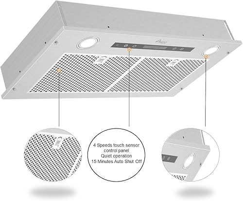 Miniatura 2 de Awoco RH-C06 - Campana de acero inoxidable de 6pulgadas y 4 velocidades para usar debajo del gabinete, 900CFM, con luces, 30, 36 y 42pulgadas