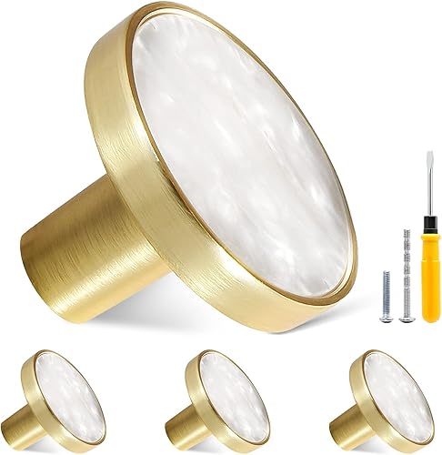 Cionyce Paquete de 4 pomos dorados para cajones de tocador, perillas redondas de latón para armario de cocina, armario, puerta, accesorios