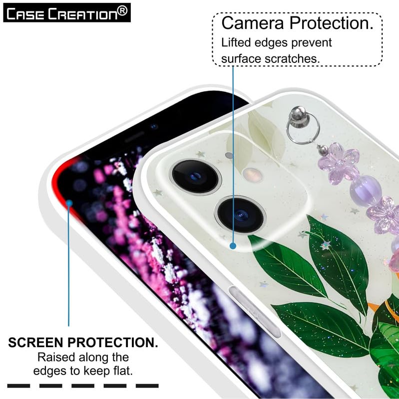 Image of COVERLY for iPhone 12 Pro Fashion Wrist Bracelet Chain Case,Green Flowers Cute Abstract Butterfly Sling Strap Sparkle Love Hearts Hanging Girlish Silicon Aesthetic Back Cover for Apple iPhone 12 Pro