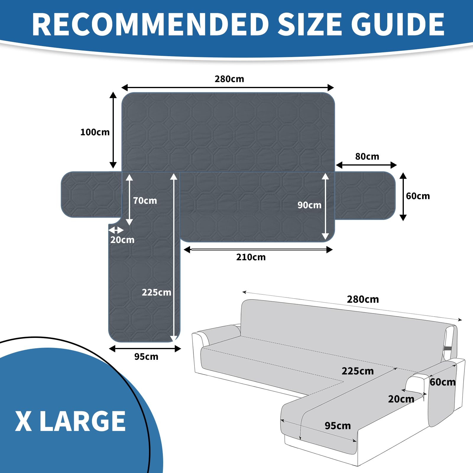 Ystyle Copridivano Impermeabile con Penisola 4 Posti (L 300 CM), Copridivano Angolare Destra/Sinistra Universale Reversibile, Copridivano Chaise Longue AntiGraffio Antimacchia, Grigio