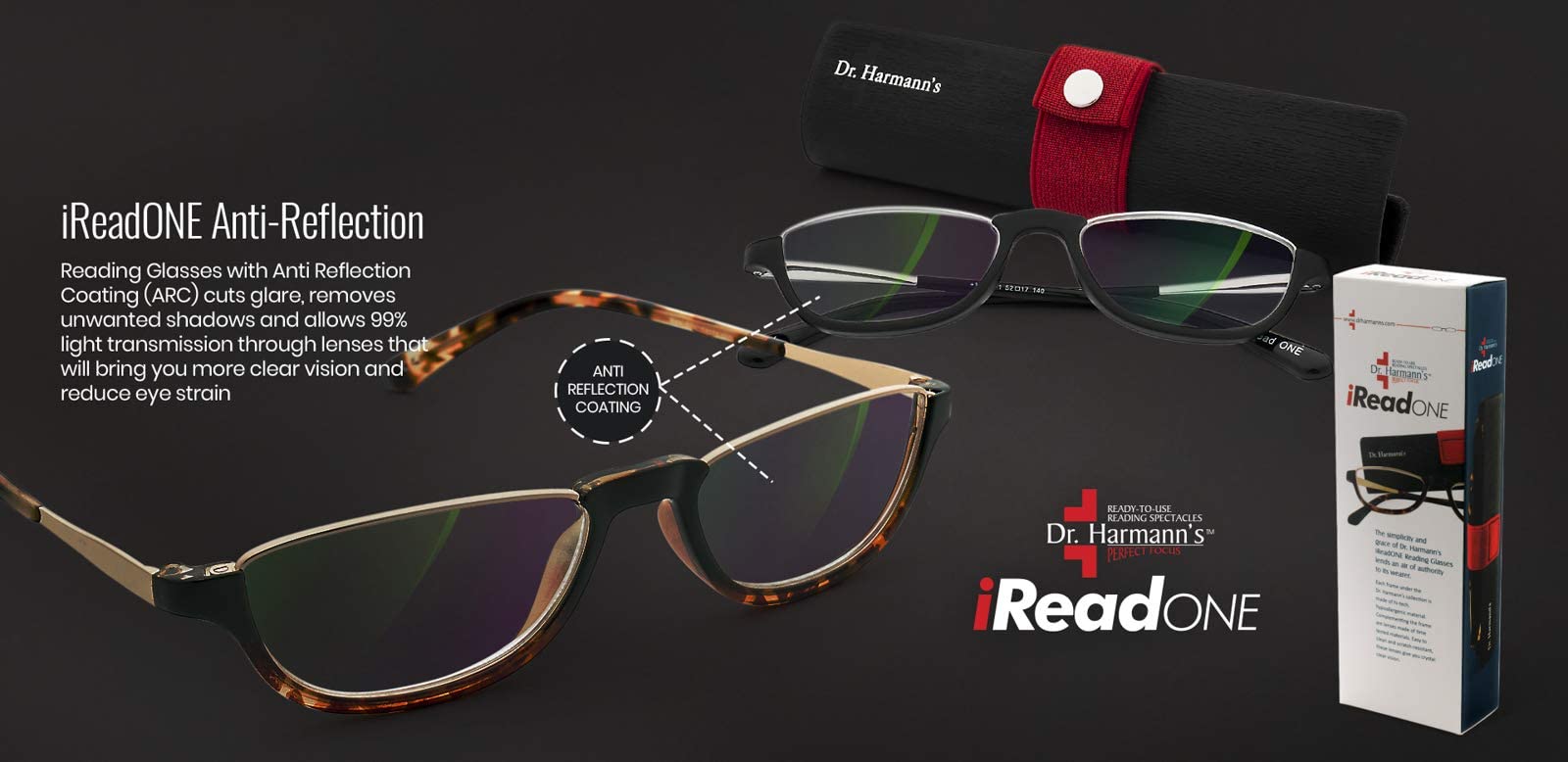 Dr.Harmann's Rectangular Reading Glasses (Black With Gun) (iREAD ONE ARC +1.25) 3