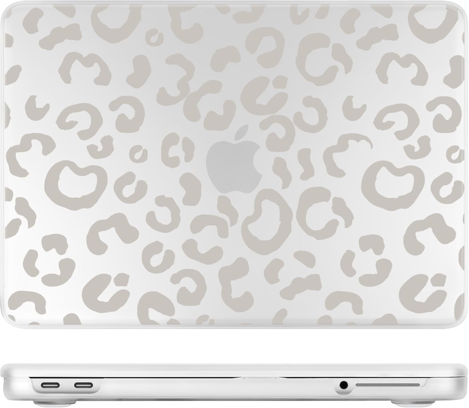 TWOLSKOO for MacBook Neo 13 inch Case 2026 A3404 A18 Pro Chip, Plastic Hard Shell Pattern Case with Type C Adapter, 2 Webcam Covers, Keyboard Cover & Screen Protector, White Leopard