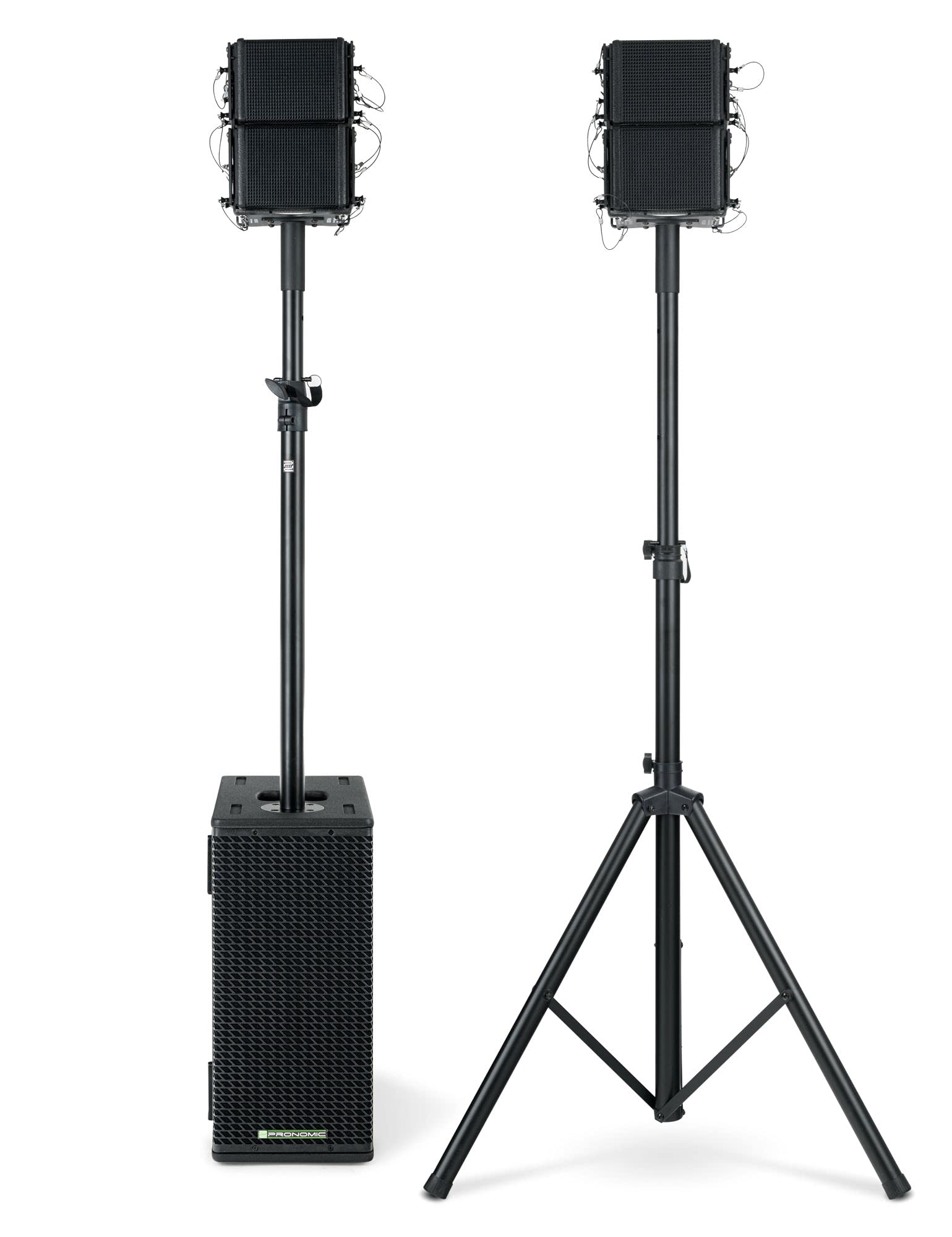 Pronomic V-Array Compact Set, Subwoofer 208, Equipamiento: 2X woofer de 8" | DSP: procesador DSP de muestreo 96 kHz, 48 bits, Receptor Bluetooth® 4.2, Presets DSP: FLAT, LIVE1, LIVE2, Dimensiones: 26