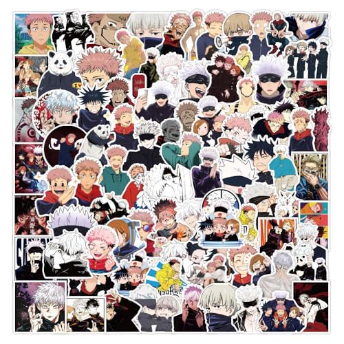 Jujutsu Sticker Pack 100pcs, Vinyle Anime Stickers Autocollants pour Bouteilles D'eau Ordinateur Portable Skateboard Notebook, Cadeau pour Adultes Enfants Ados