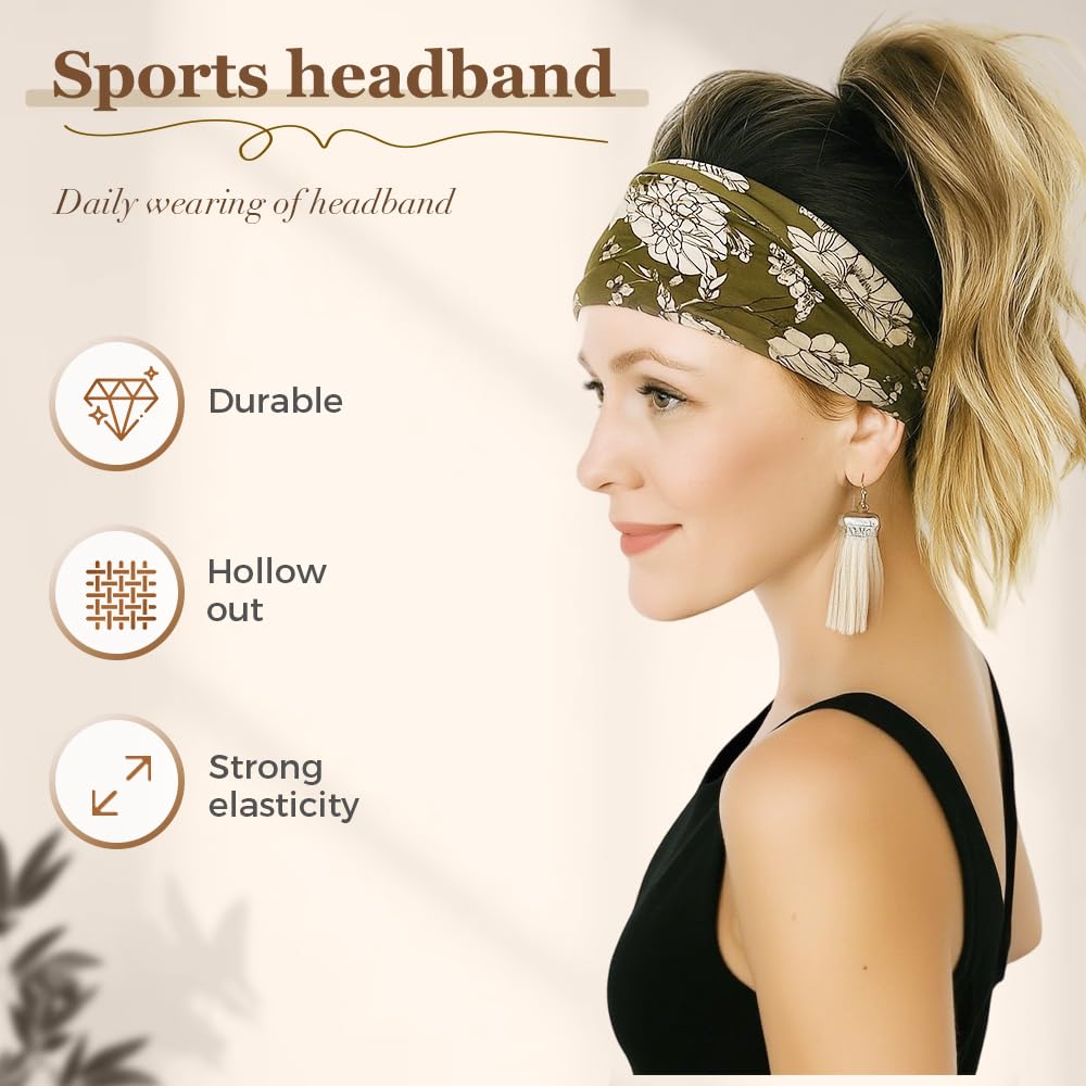 AprYew Diadema de yoga cruzada estampada, 2025, nuevas diademas bohemias para mujer, diademas anchas antideslizantes para mujer, banda elástica ancha para el cabello (10 colores B, M)