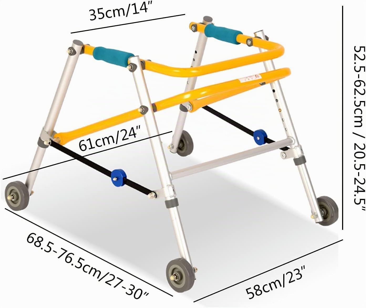 Gait trainer, deambulatore pieghevole per bambini a quattro ruote, camminatore di formazione in piedi carrello per esercizi di riabilitazione per fratture di disabilità (Size : 42-52cm)