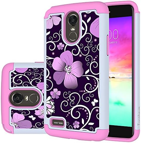 LG Stylo 3 Case,LG Stylo 3 Plus Case,Turphevm [Shock Absorption] Dual Layer Heavy Duty Protective Silicone Plastic Cover Case for LG Stylus 3(Pink Violet)
