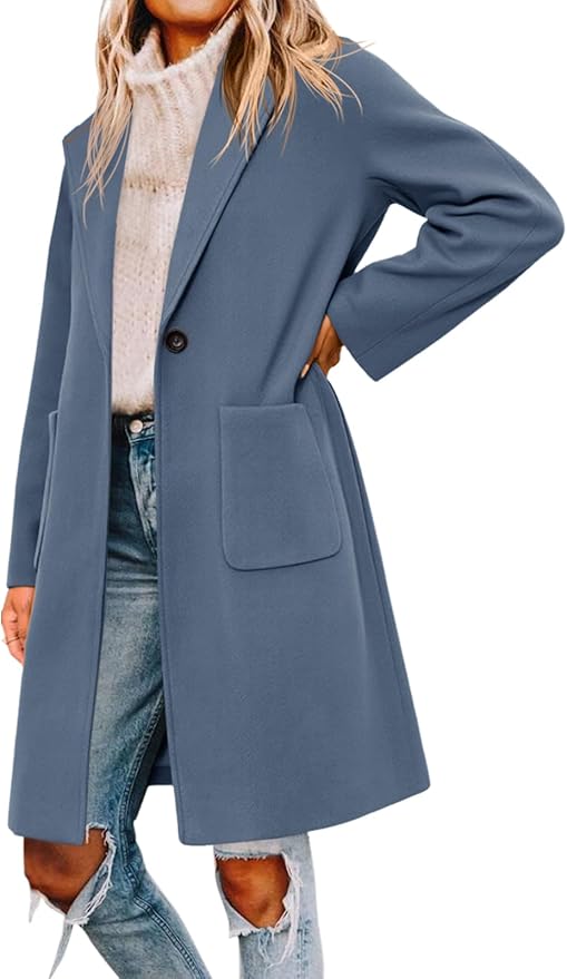 Fall Fashion Favorites Tankaneo Womens Pea Coat Notched Lapel Single Breasted Long Jacket Winter Casual Trench Coat Outterwear