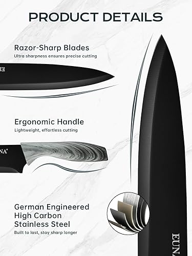 Miniatura 3 de EUNA Juego de 19 cuchillos de cocina con bloque acrílico y afilador, juego de cuchillos de acero inoxidable alemán de alto carbono con 6 cuchillos