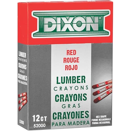 Dixon Industrial Lumber Marking Crayons, 4.5" x 1/2" Hex, Soft-Red, 12-Pack (52012)