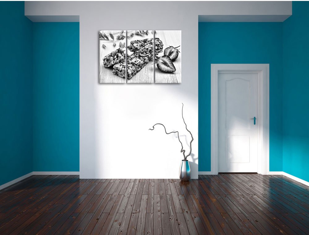 Pixxprint Gesunde Müsliriegel, Leinwandbild 3 Teilig, Gesamtmaß: 120x80cm, Wandbild, Dekoration, fertig gespannt, Kein Poster
