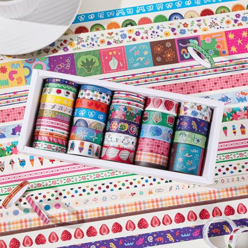 Image of 32 Rolls Washi Tape Set, Multicolored Cute Graffiti Painting Decorative Tapes, Scrapbooking and Journal Supplies, Junk Journaling Scrapbook Supplies, DIY Craft Projects Materials for Girls and Women