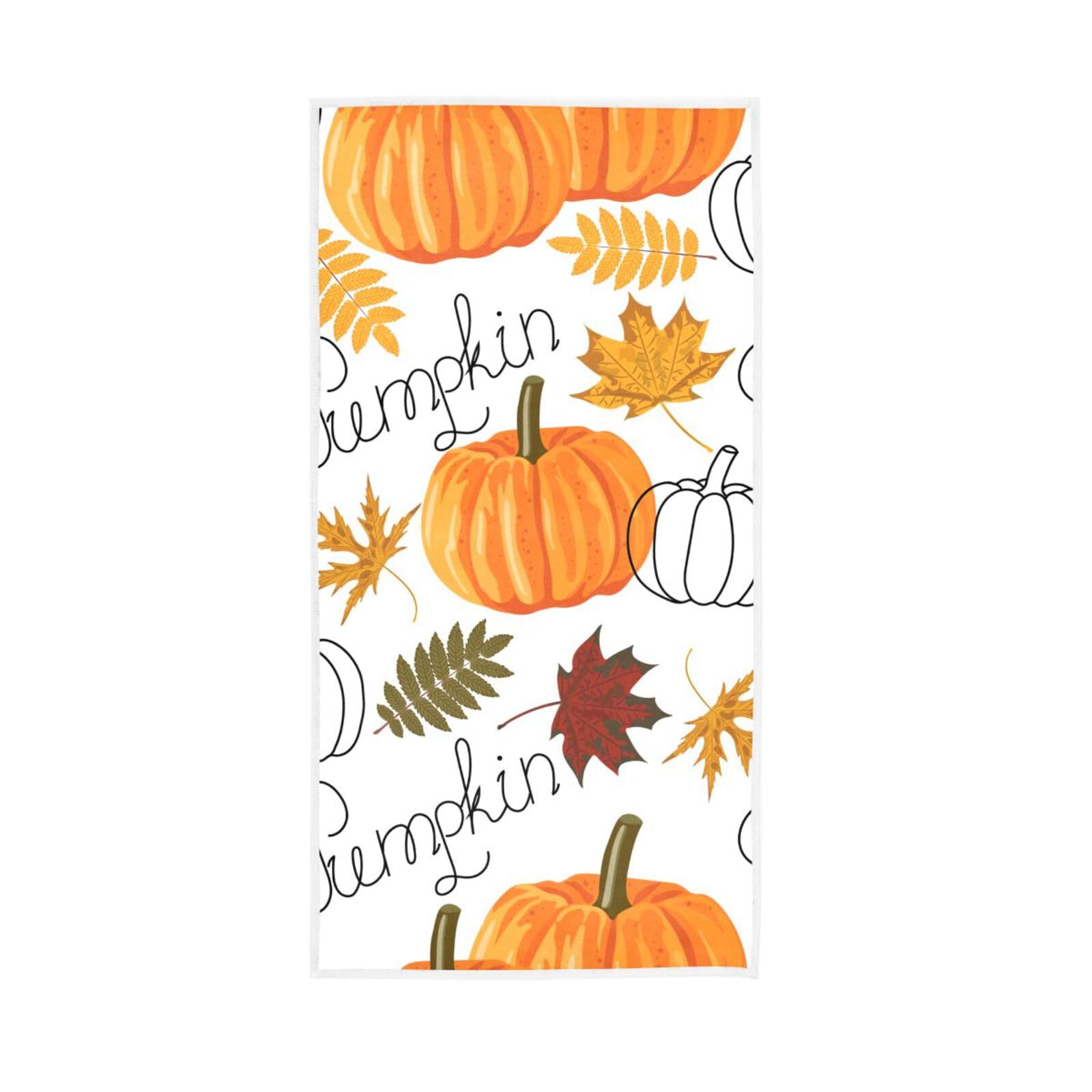 HUYGD Leaf Pumpkin Autumn Towels for Facials, 15 x 30 Inches Absorbent Hand Towel, Spa Towels for Body Farmhouse Bath Towels