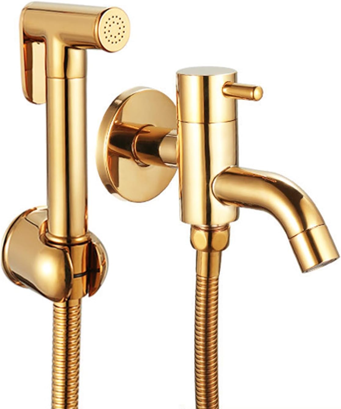 Bidet Sprayer, Complete French Toilet Shower Kit, Gold, Brass, Handheld Bidet Sprayer, Complete Toilet Hygiene Shower Kit, Toilet Shower Kit with 3-Way Valve, B