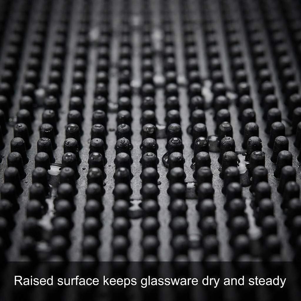 QWORK 12"x6" Black Rubber Bar Mat – 6 Pack Non-Slip Drainage Pad for Coffee Stations, Home Bars & Kitchens