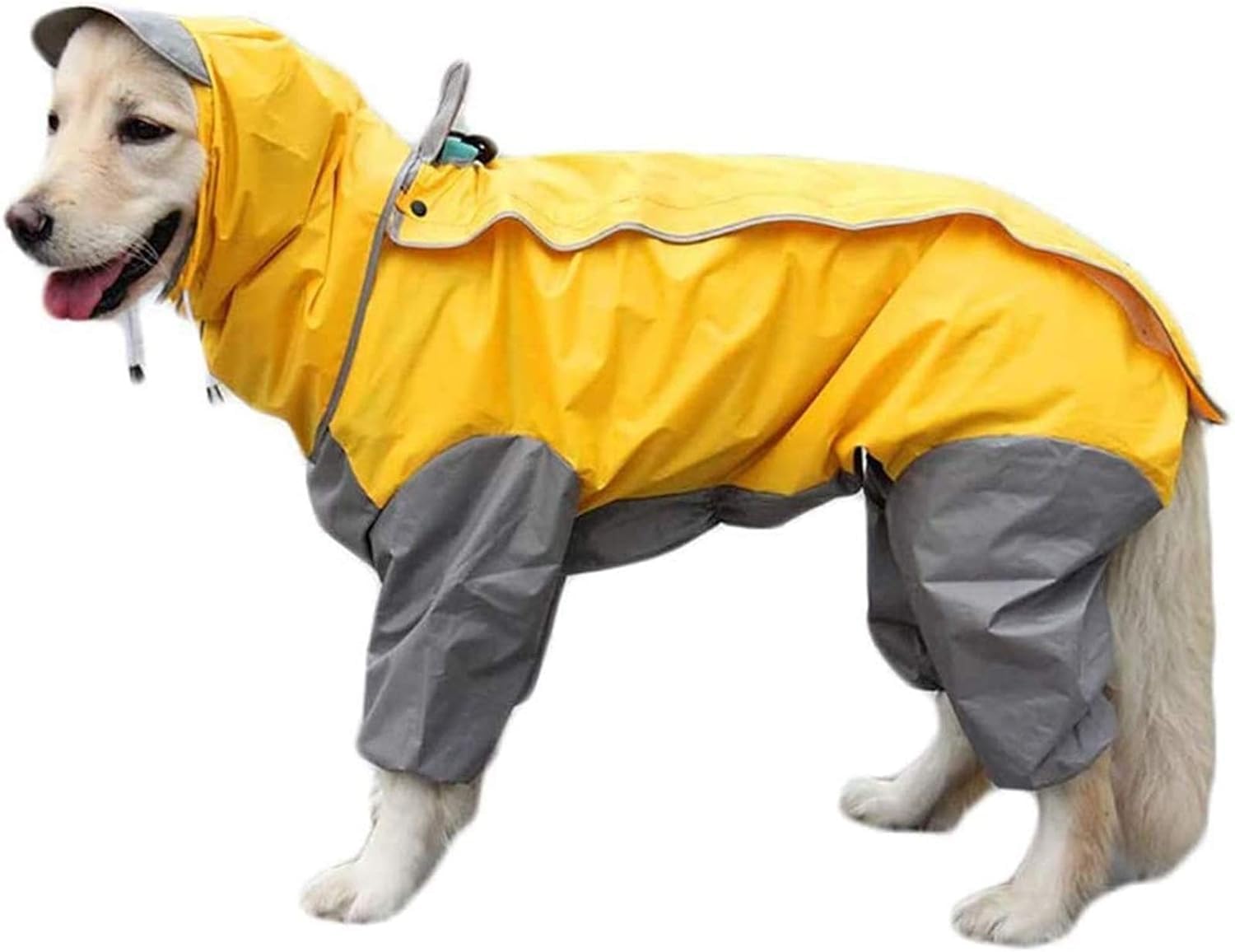 Bhumi Enterprises Dog Raincoats Rain Snow Coats Waterproof Clothing 4 Four Legs Raincoat Full-Cover Dogs Hooded Poncho(Yellow-Grey) (36.-Size) 4