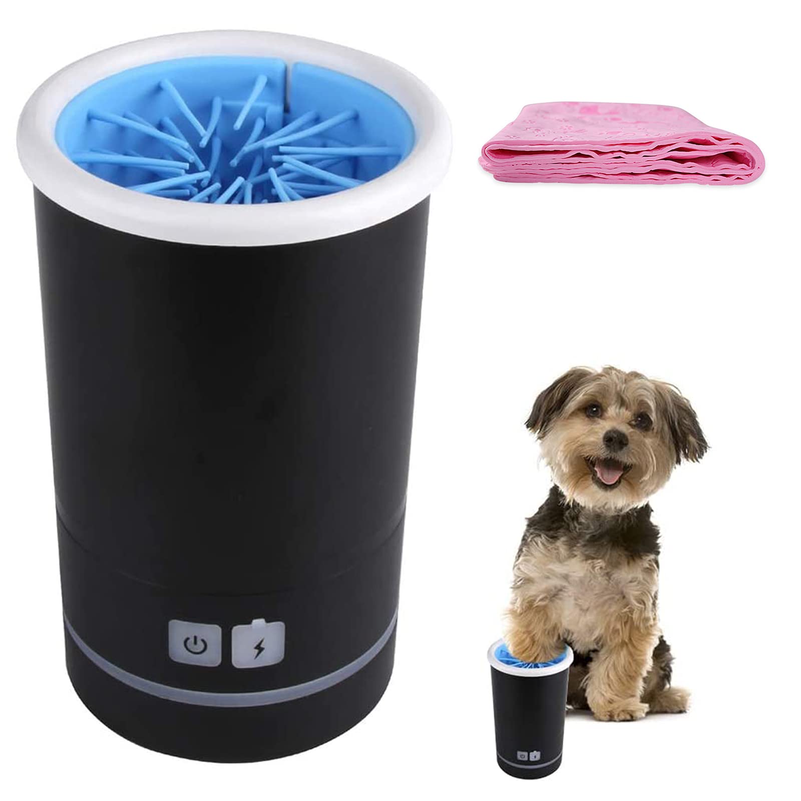 Lave-Pattes électrique, Outil de Nettoyage des Pattes Chien et Chat for boueuses avec Cordon USB Serviette(Black,L)