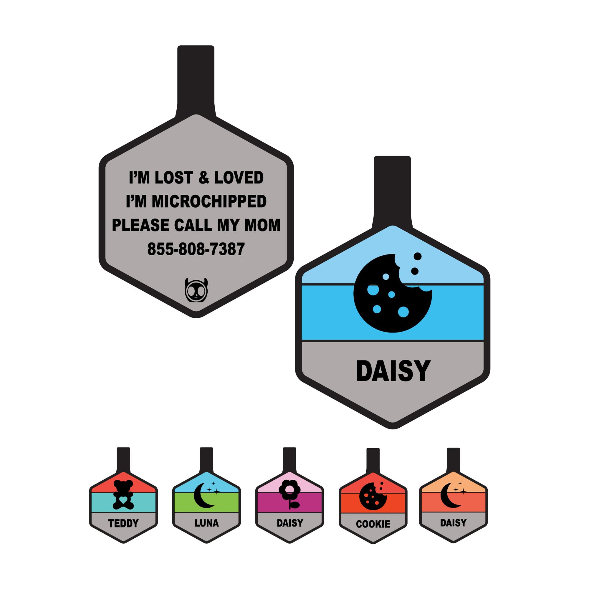 Silent Dog Tag Personalized with 5 Lines of Custom Deep Engraved Durable Soundless Silicone Pet ID Name Tag Hexagon Blue