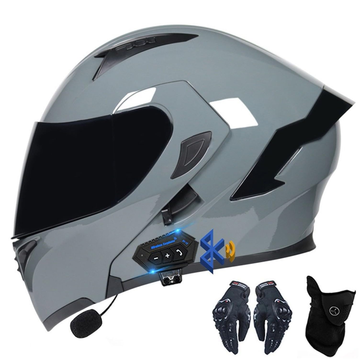 CNNGU Motorcycle Bluetooth Helmet With Gloves And Face Cover, DOT/ECE Approved Flip-up Helmet Modular Helmet, Double Sun Visor Full Helmet, Removable And Washable Lining