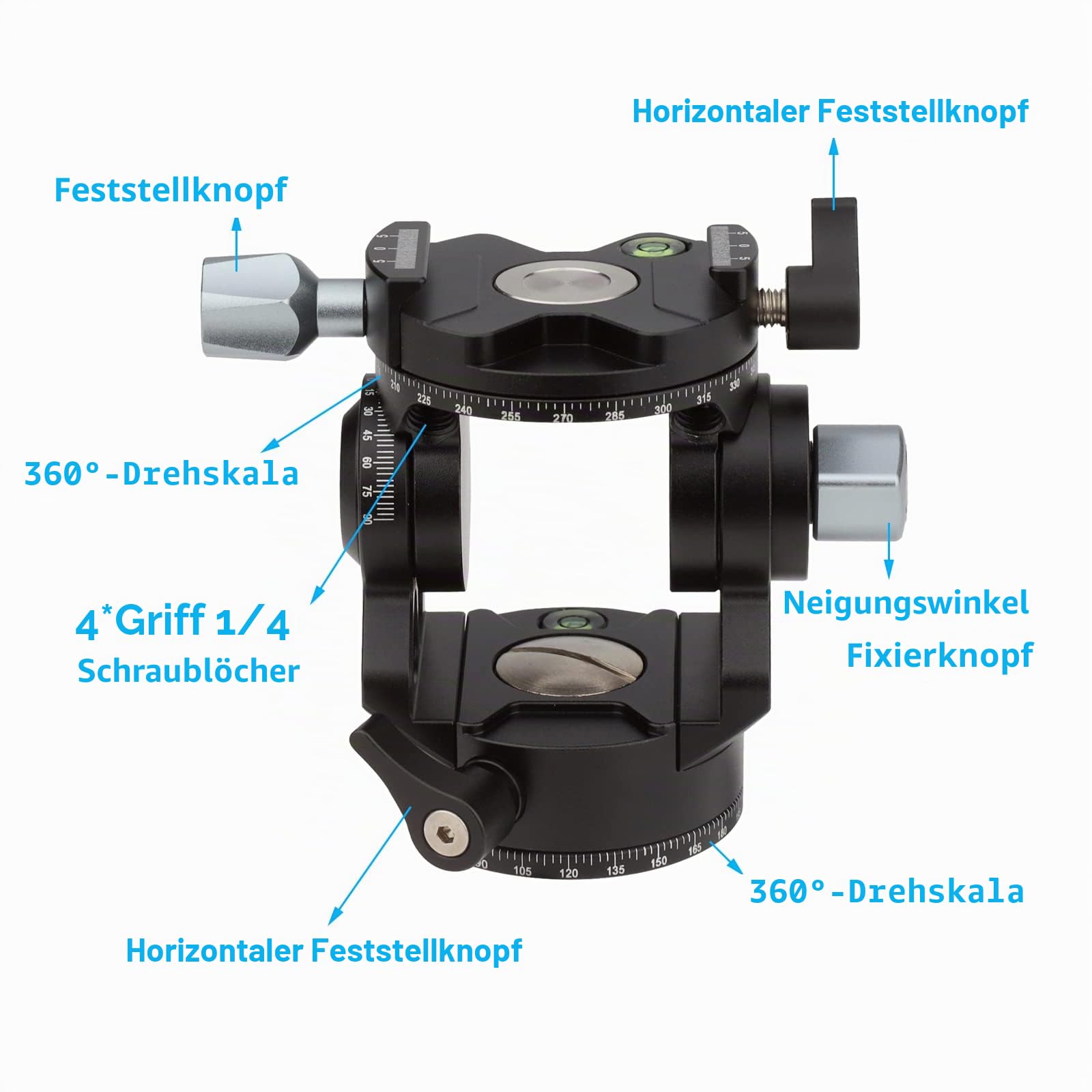 LEFTFOTO Doppel-Panorama-Stativ-Flüssigkeitskopf, Mini-Pfann-Neigekopf, Stativ-Flüssigkeits-Ziehkopf mit Arca Swiss Schnellwechselplatte und Griff für kompakte Videokameras und DSLR-Kameras