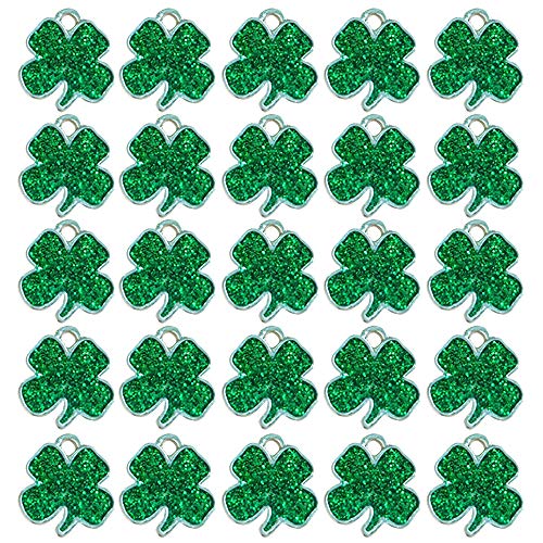 25-Pack-Four-Leaf-Clover-Assorted-Enamel-Charm-Pendant-Lucky-Green-Sequins-Shamrock-Dangle-Pendants-for-Necklace-Bracelet-Earring-Anklet-Headpiece-DIY-Jewelry-Making-Crafting-Accessories-Decorations