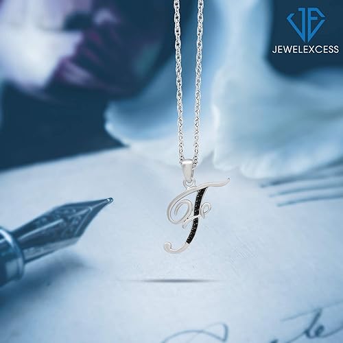 Miniatura 5 de JEWELEXCESS Collar con colgante de letra inicial de diamante negro de 120 quilates para mujer, de plata de ley 925 personalizable, con monograma del