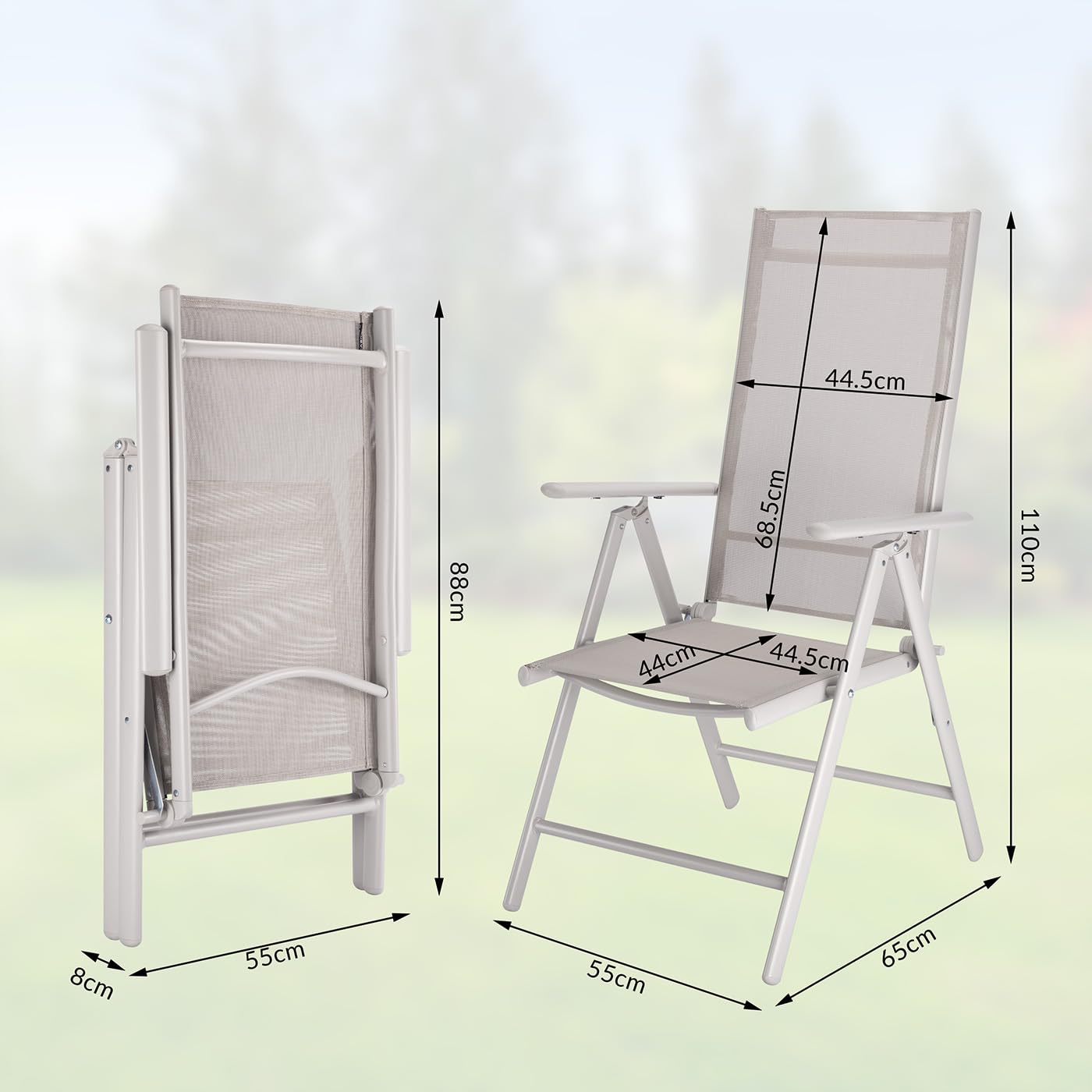 CASARIA® Comedor de Jardín Bern Aluminio Tablero WPC 80x80 Mesa y 4 Sillas Plegables 7 Posiciones Gris