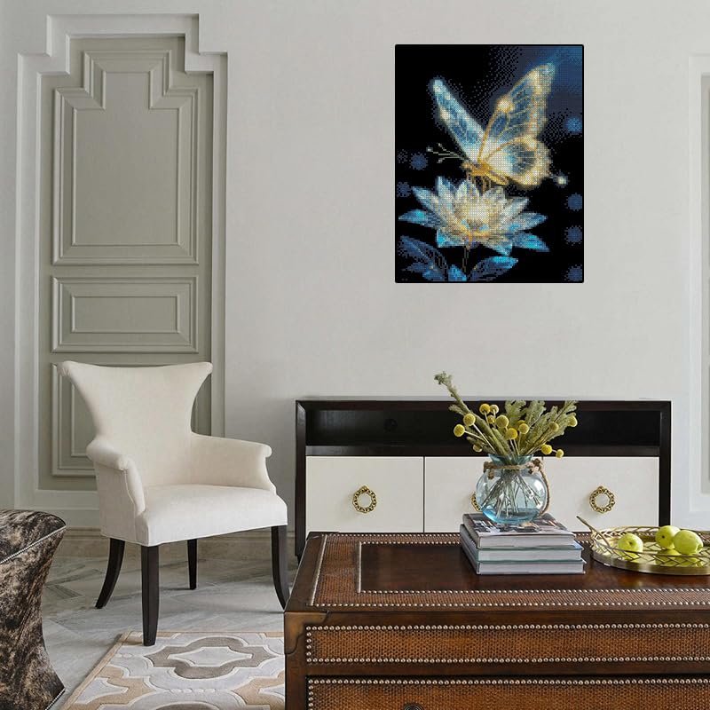 Image of Butterfly Stamped Cross Stitch Kits Needlepoint Embroidery for Beginner | Butterfly Flowers Stamped Cross Stitch Kits for Beginner, Needlepoint Counted Embroidery Adults, 11CT Dimensions Patterns