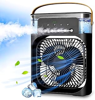 Drumstone 𝟏𝟓 𝐘𝐄𝐀𝐑𝐒 𝐖𝐀𝐑𝐑𝐀𝐍𝐓𝐘 Mini Evaporative Air Cooler, Portable 3-Speed Cooling, Mist Fan with Water Spray, LED Light for Desk, Room & Office Use - Quiet & Efficient