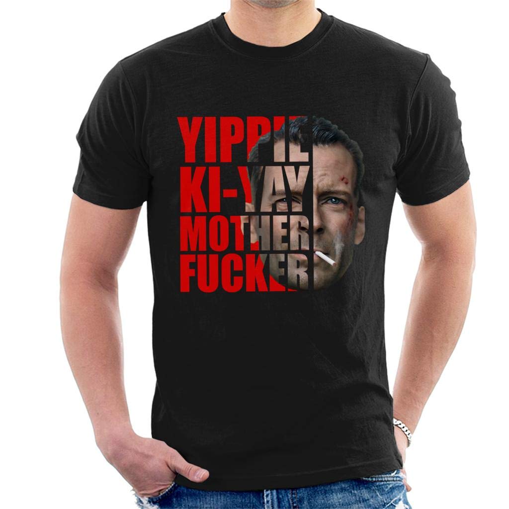 Cloud City 7 Men's Black Die Hard John Mcclane Half Head Text T-Shirt