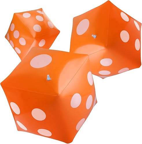 Blulu Paquete de 3 dados inflables gigantes gigantes, dados inflables grandes para juegos en la piscina, juguetes para fiestas (naranja, 12 pulgadas)