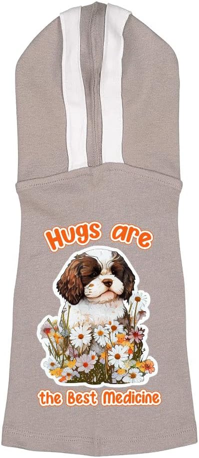 Hugs are The Best Medicine Dog Shirt with Hoodie - Flower Dog Hoodie - Cool Design Dog Clothing - Black White, XL