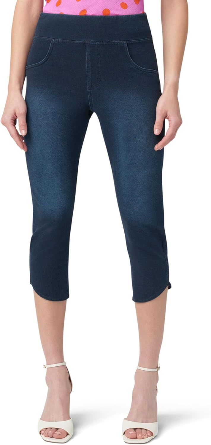 HUE Womens Super Soft Stretch High Rise Denim Capri Leggings with Tulip Hem, No Side Seams