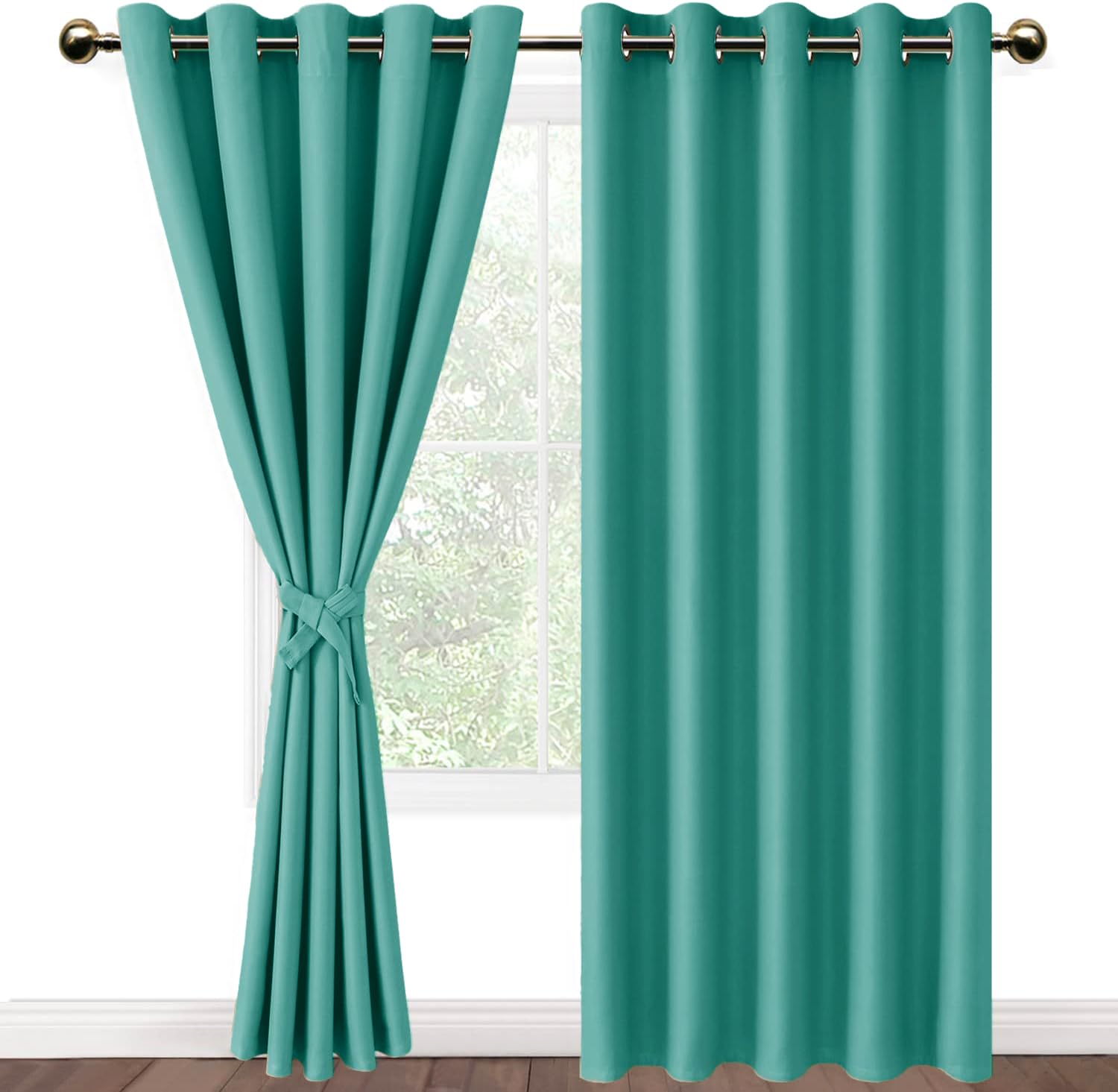 DWCN Blackout Curtains with Tiebacks for Bedroom Thermal Insulated Solid Eyelet Curtains for Living Room,2 Panels,66" Wide x 90" Drop Peacock Blue