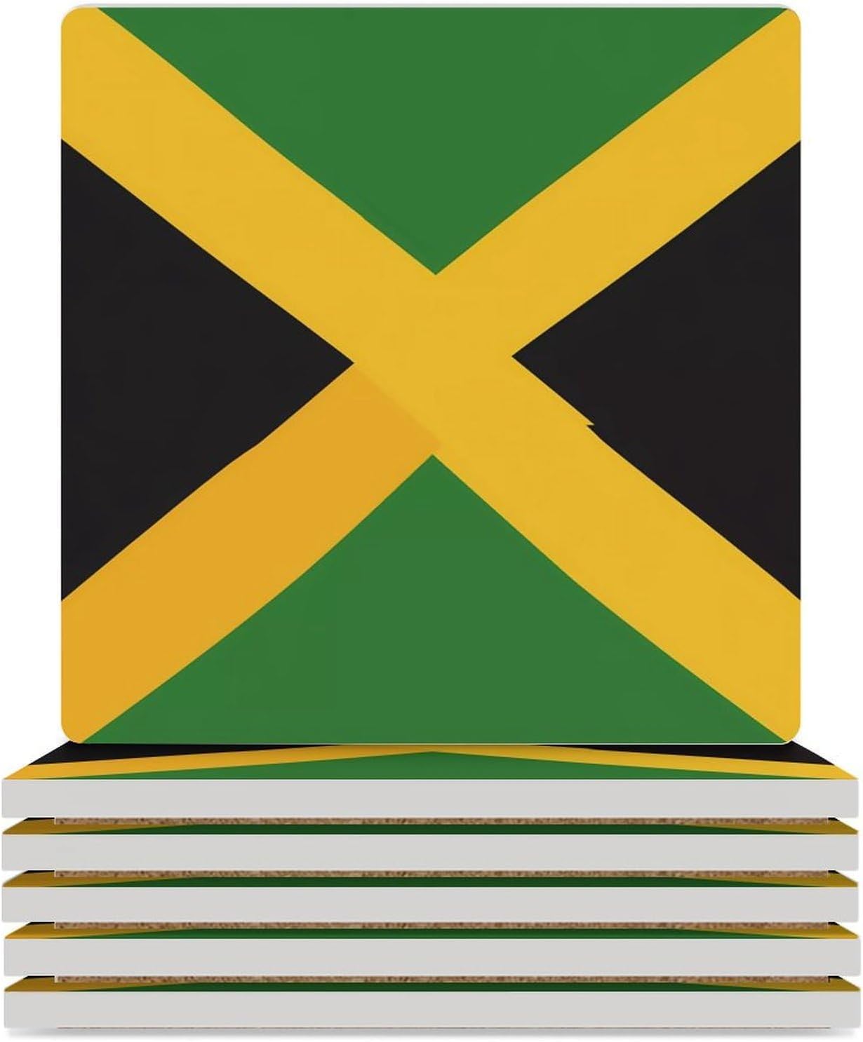 Jamaican Flag Coasters for Drinks Square Ceramic Coasters Cup Mats with Cork Base