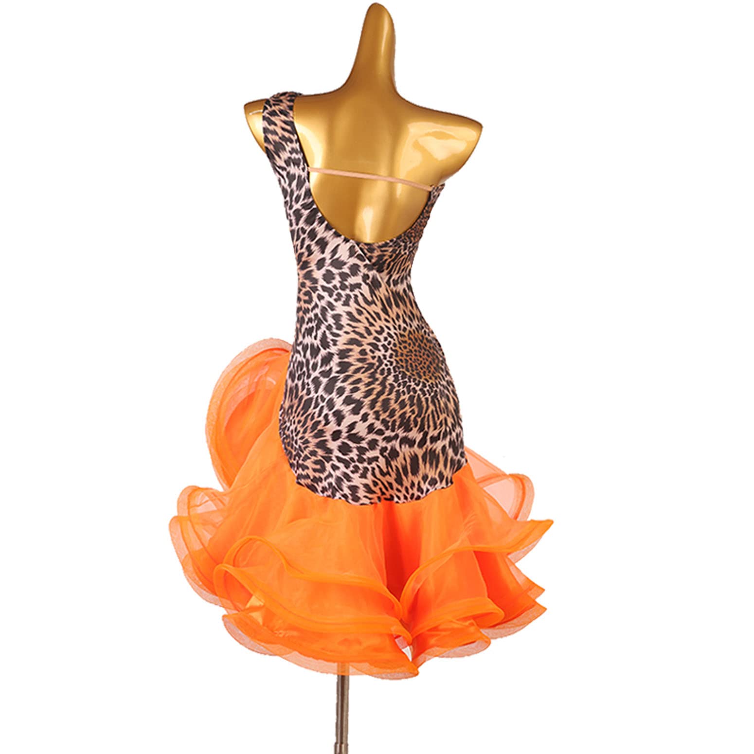 JRUIA Latin Dance Practise Dresses Women's Printed Salsa Leotard Dance Clothes Strapless Cha Cha Costume Fishbone Skirt,Orange,XXL