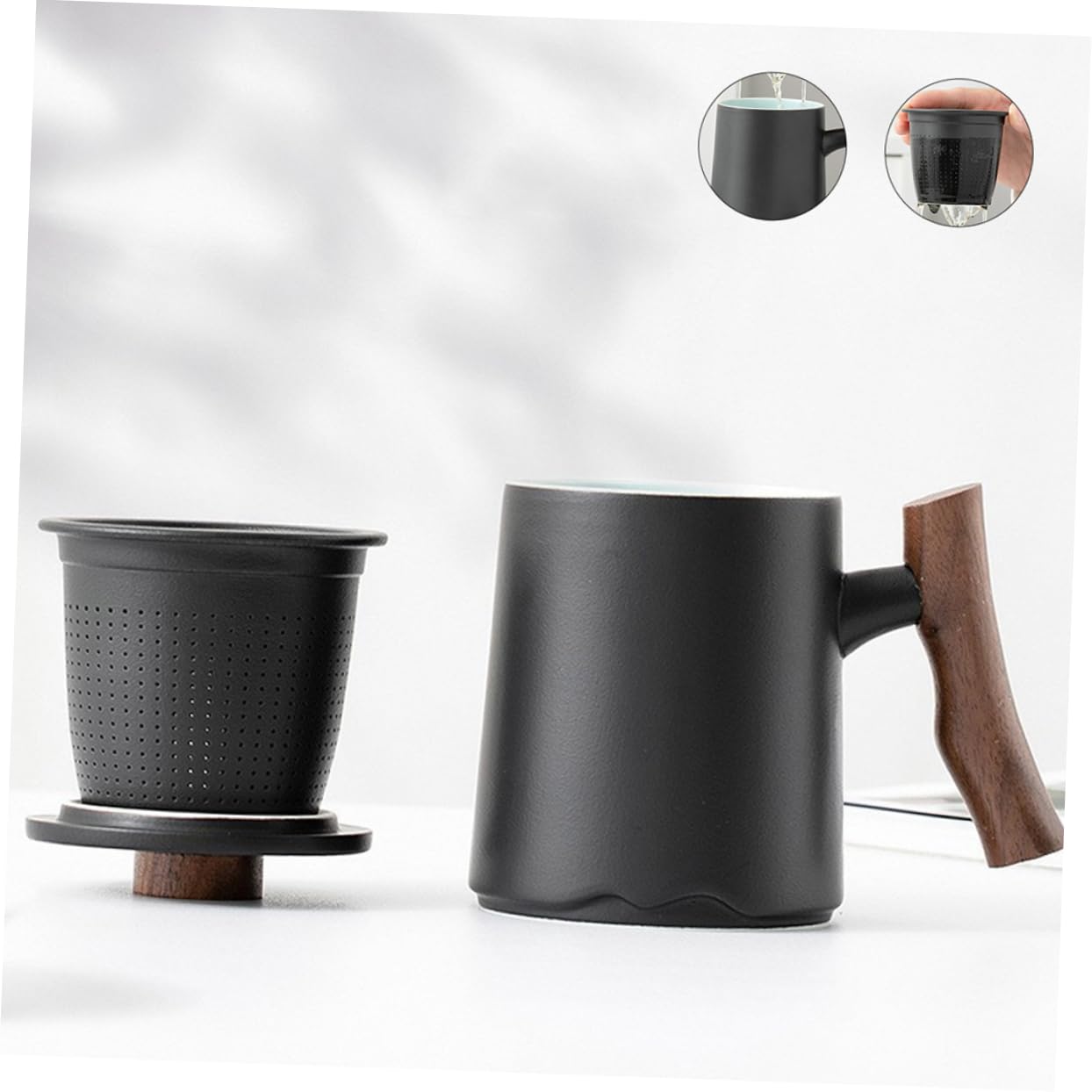 SHOWERORO Taza De Cerámica Grande Con Tapa y Filtro Para Café Infusiones y Té Para Hogar y Oficina