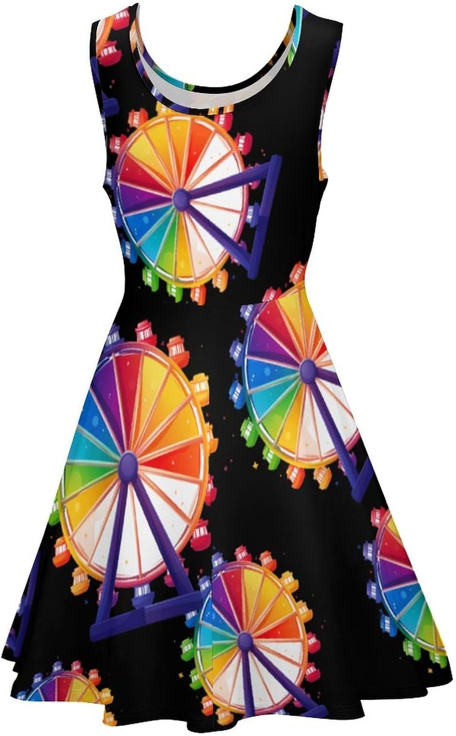 Colorful Ferrous Wheel Chemistry Ferris Women's Dresses Round Neck Dress Sleeveless Tank Dress Ruffle Hem Sundress