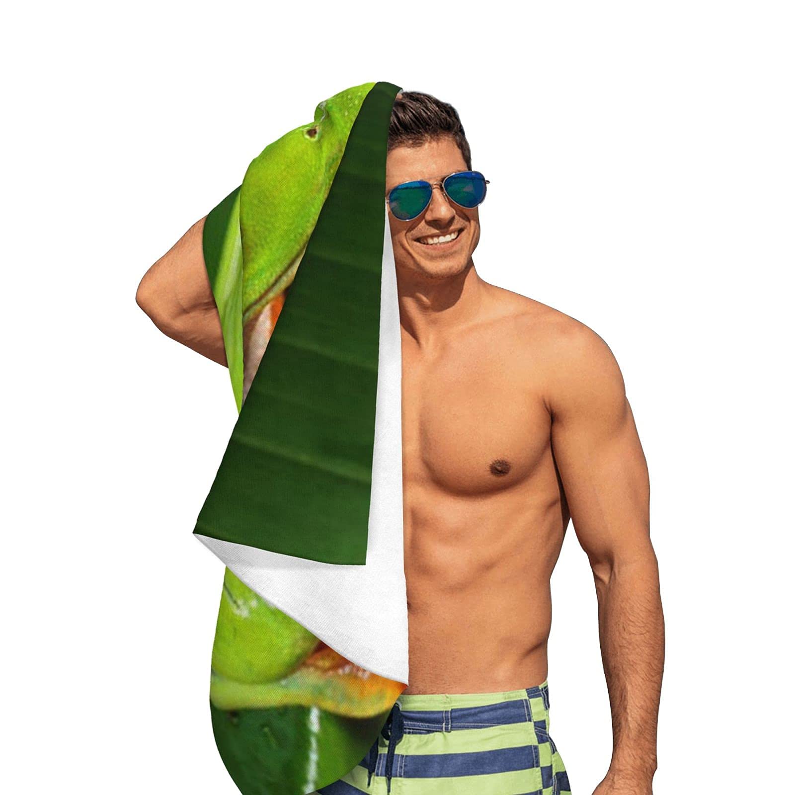 Telo Mare Microfibra Rana Verde, 80x130 Cm, Antisabbia E Asciugatura Rapida, Per Spiaggia Piscina Yoga Picnic, Uomo Donna