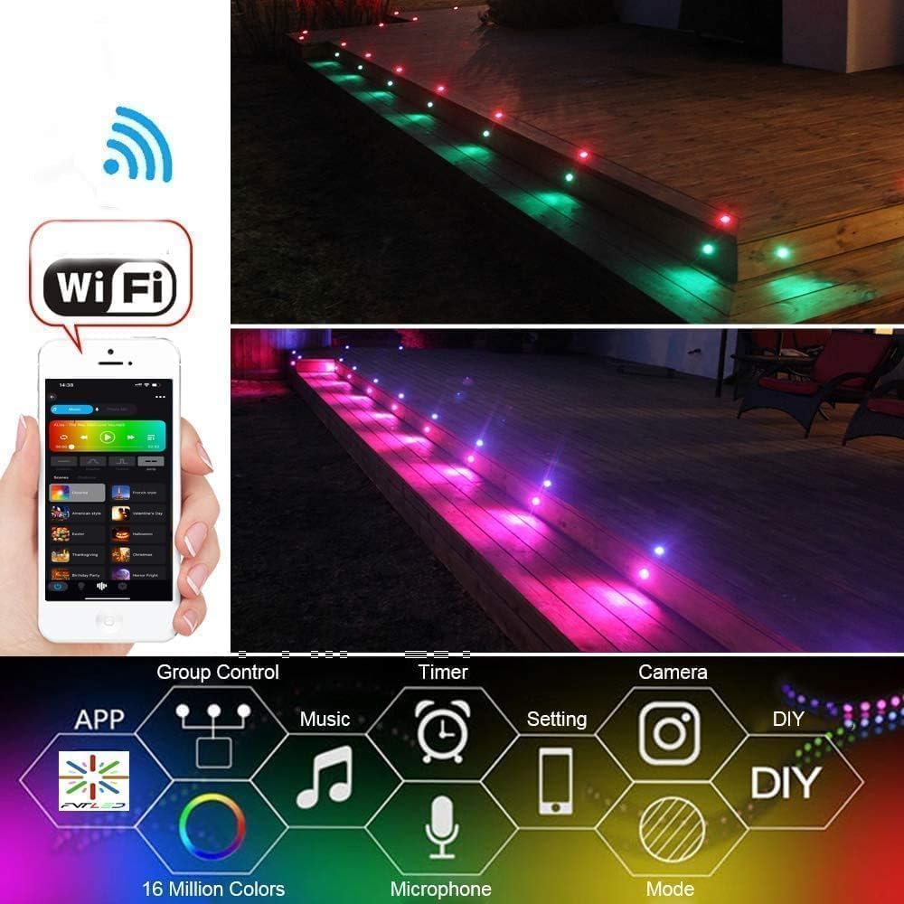 WLAN Bodenstrahler Außen Wasserdicht RGB + Warmweiß 30er Set | Ø31mm | IP67 Wasserdicht, DC12V, App/Alexa-Steuerung, befahrbar, 50.000h Lebensdauer und dimmbar
