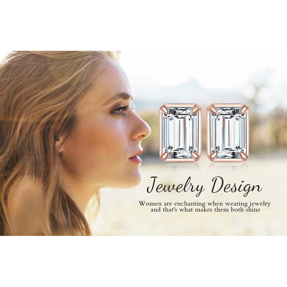 JewelryPalace Szmaragdowy krój 1ct Moissanite Solitaire Kolczyki sztyfty Srebro 925 Kolczyki damskie Srebrne Dziewczyny Kamień szlachetny Prezent Różowe złoto Złoto
