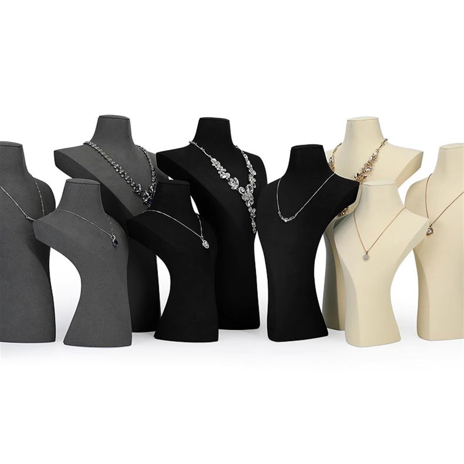 LLXYWJ Espositore per Gioielli in Velluto Nero Busto per Gioielli espositore per collane Fiera Commerciale Collana 3D Porta manichino Pendente per collane espositore per Negozi Eventi spettacoli