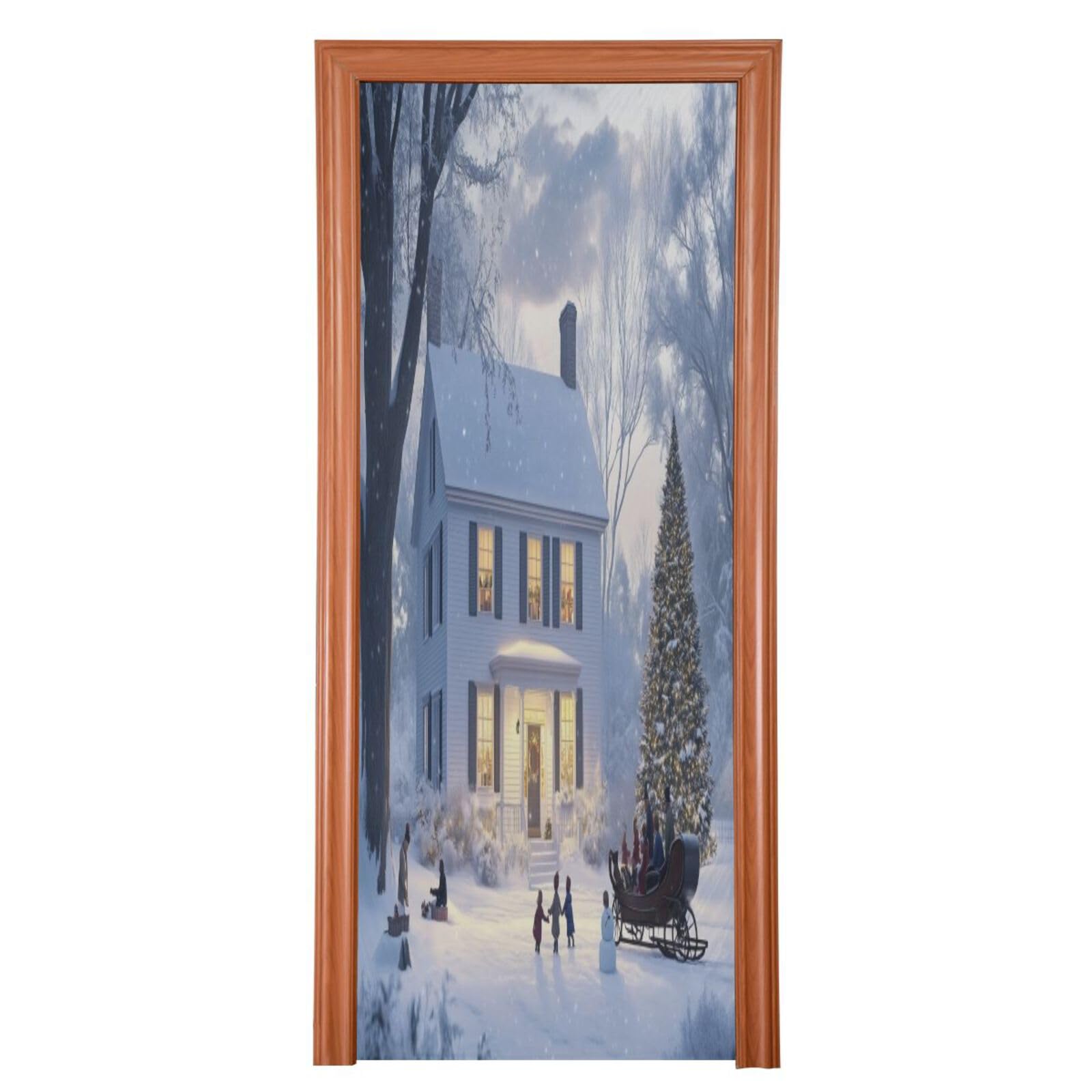 J JOYSAY Christmas House Tree Door Decorations Door Cover Christmas Decorations Door Christmas Decorations Door Decor for House Decor,36x98 in