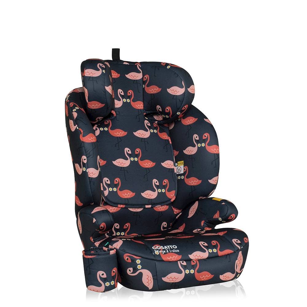 Cosatto Ninja 2 i-Size Hochlehnen-Sitzerhöhung 100-150cm (Pretty Flamingo) | ISOFIX oder Fahrzeuggurt Einbau mit Seitenaufprallschutz, Memory-Schaum und waschbaren Bezügen.