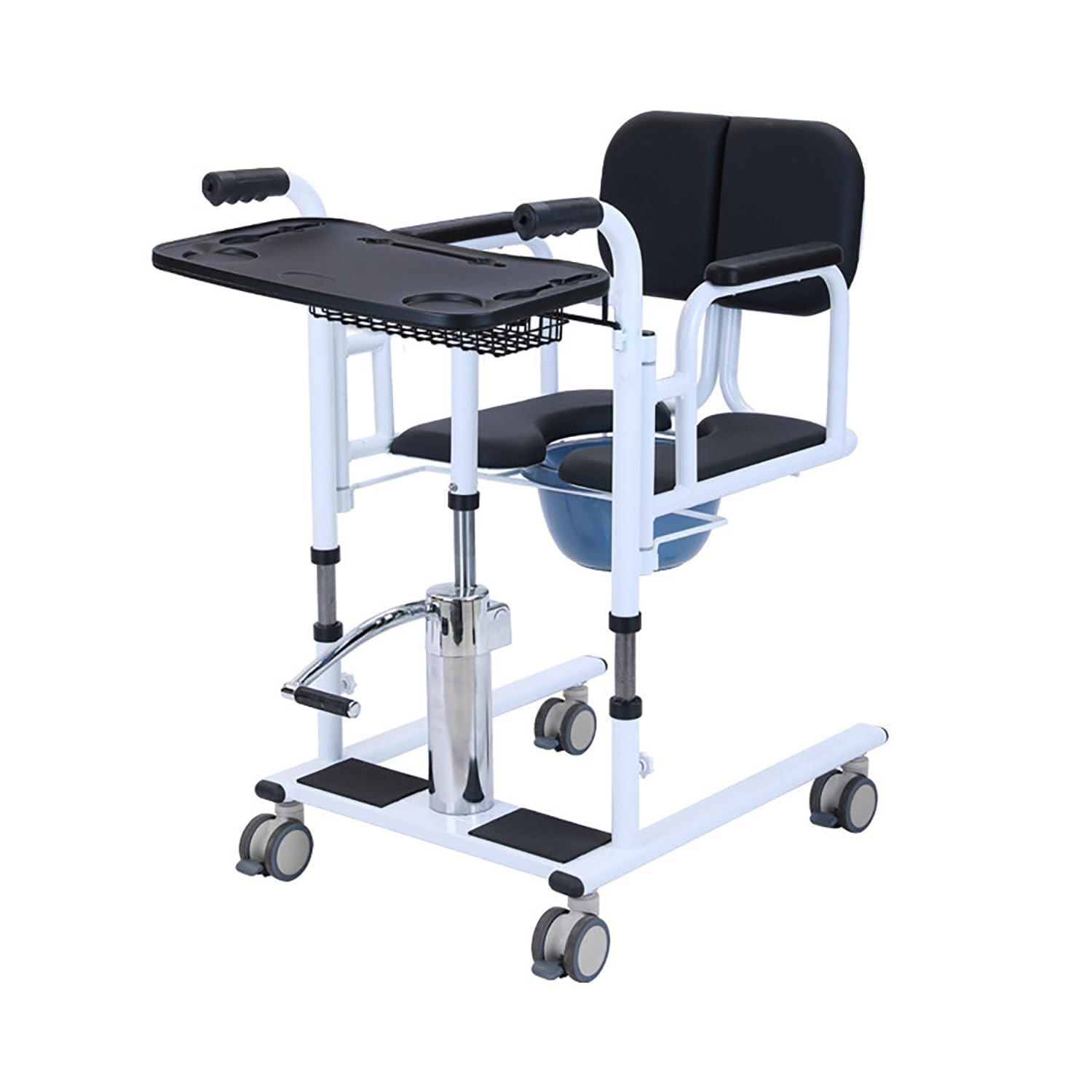 ERICAT Sollevatore per Pazienti a Domicilio, Sedia di Trasferimento per Pazienti con Vasino Portatile, Design con Sedile Diviso a 180° E Carico di 200 kg, Altezza Regolabile, per Anziani E Disabili