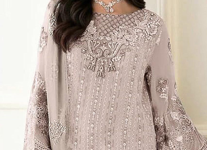 Image of RUDRAPRAYAG Women's Georgette Fabric With Embroidery Work Traditional Ethnic Semi Stitched Pakistani Long Suit With Work Dupatta