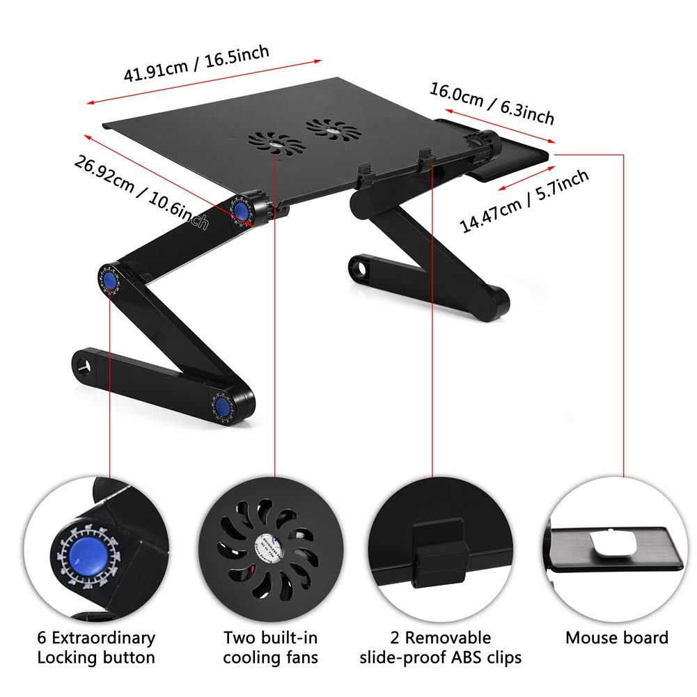 Ausla Supporto per Laptop da Tavolo con Ventola di Raffreddamento, Angolo Regolabile 360 Gradi, Piattaforma Mouse per PC 17", Nero