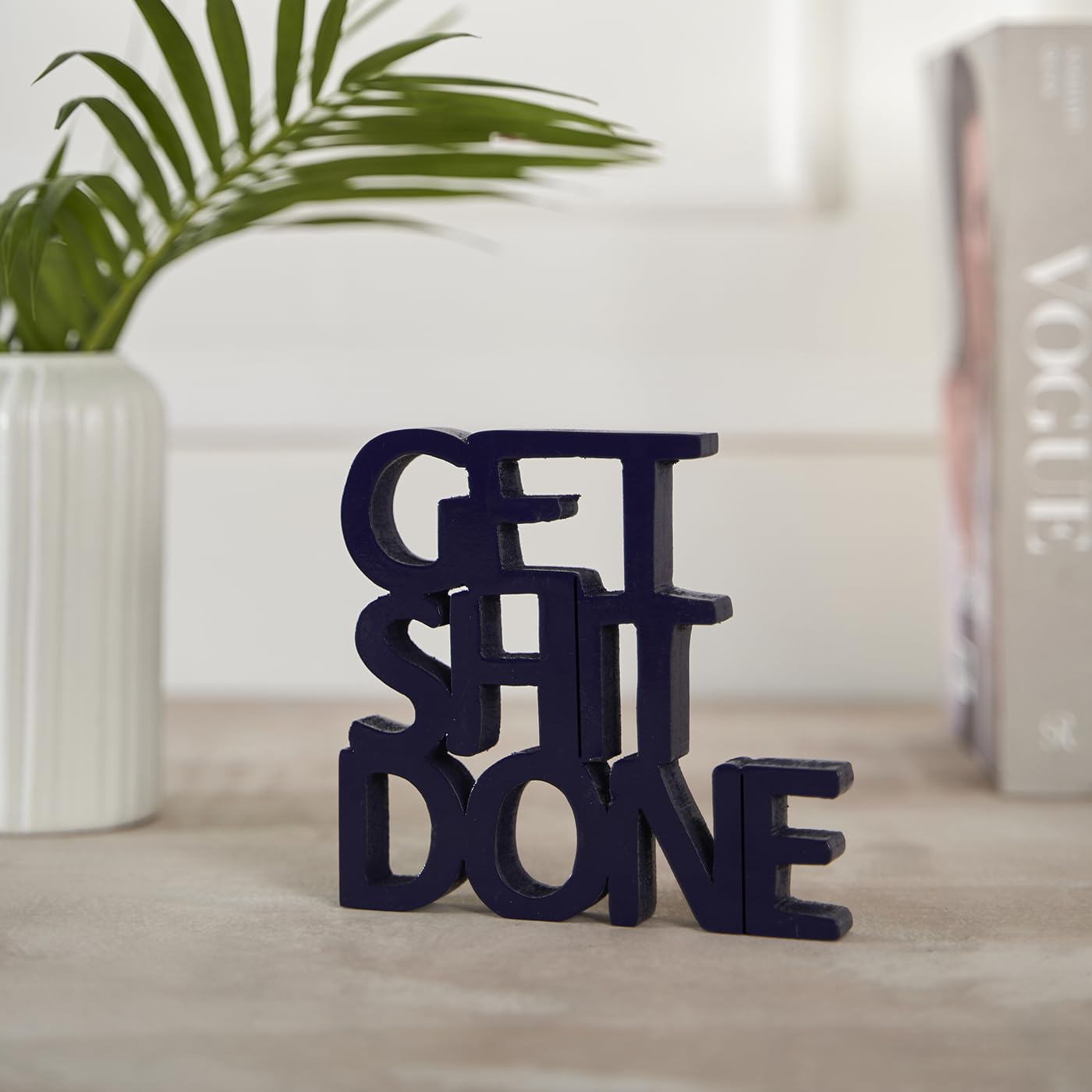 DecorTwist® Wooden Idols and Figurine Décor Get Shit Done Motivational Quote Showpiece Table Decoration for Office Desk, Home Decor, Living Room, Modern Art Wood Showpiece Gift