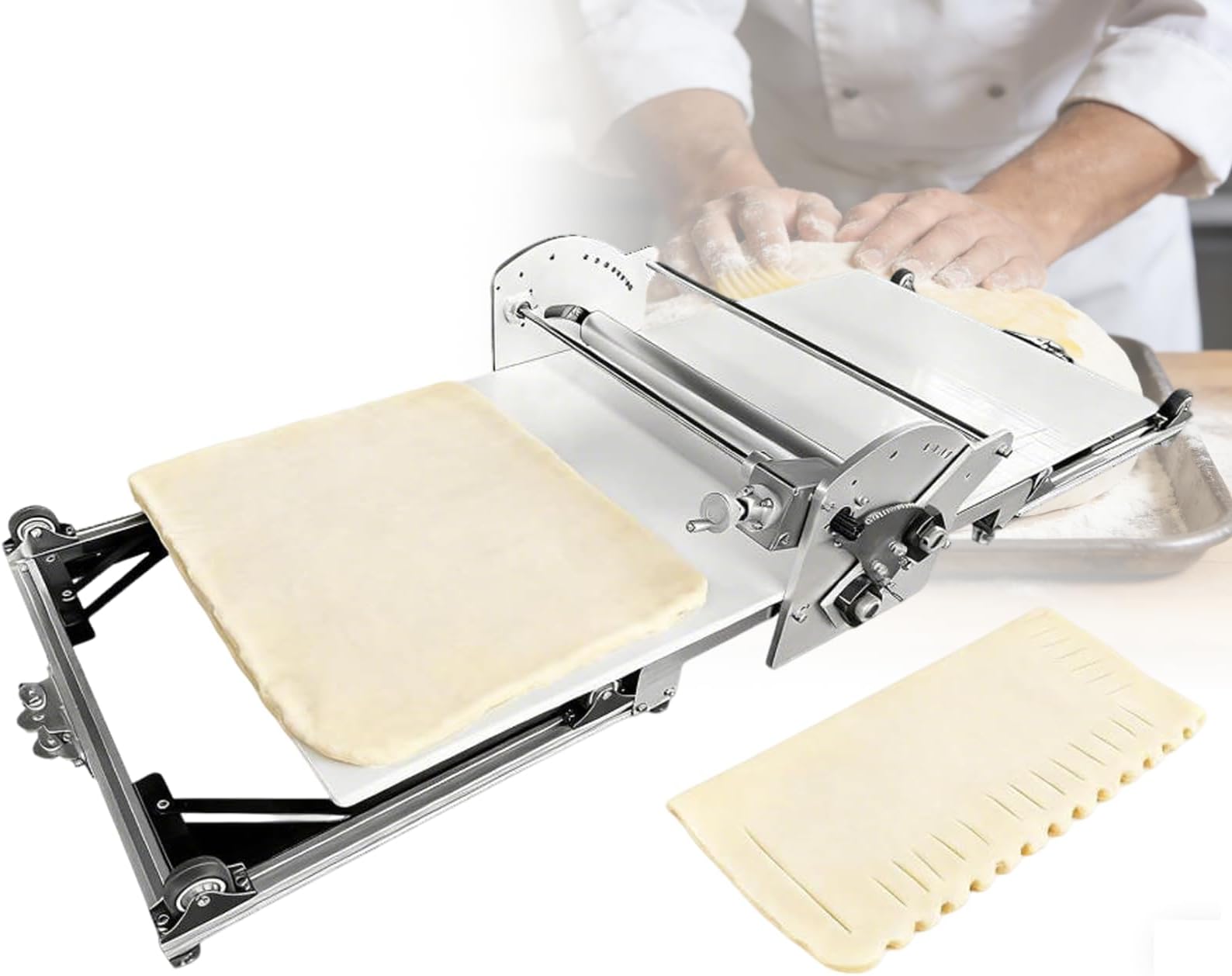 Electric Dough Sheeter Machine | Reversible Puff Pastry Roller Sheeter | Croissant Bread Dough Flatten Presser | Stainless Steel Maker Folding Sheeter 2-30mm Thickness